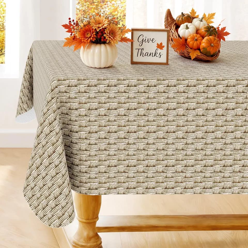 Smiry Rectangle Table Cloth, Waterproof Vinyl Tablecloths with Flannel Backing, Wipeable Spillproof Plastic Table Cover for Dinner and Outdoor (Weave Patterns, 60" x 120")