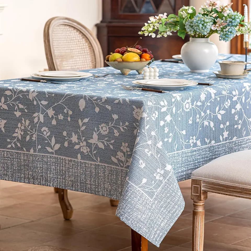 Midsummer Breeze French Country Blue Floral Tablecloth Rectangle 60”x102”