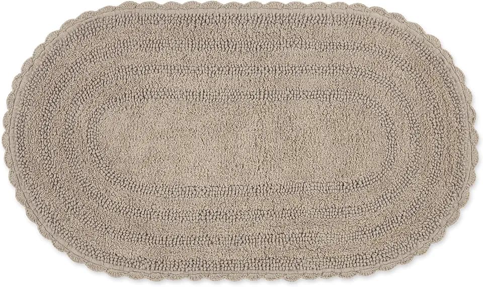 DII Crochet Collection Reversible Bath Mat, Large Oval, 21x34, Stone