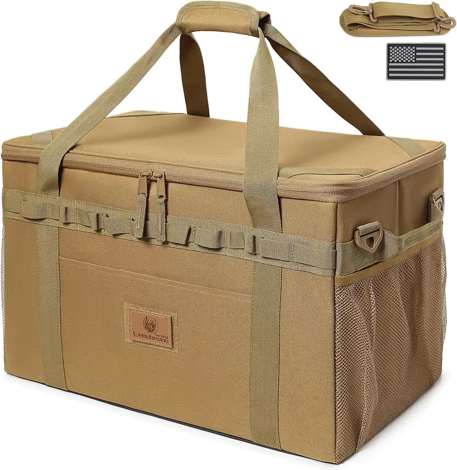 Tactical Camping Storage Bag Utility Tote Bag Camp Kitchen and Trunk Organizer with Axe Holder and Shoulder Strap
