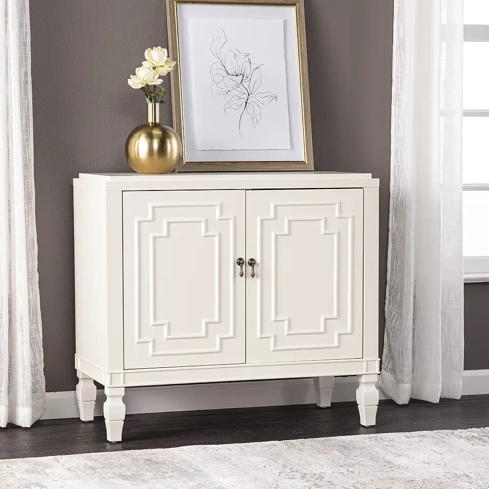 SEI Furniture - Tropman Double Door Accent Cabinet - Transitional Design, White Finish - Ideal for Bedroom, Living Room (HZ1222405)