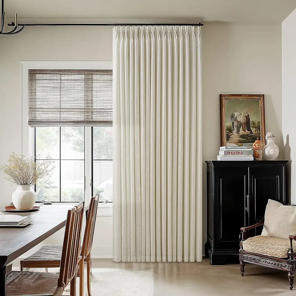 Warm Oatmeal Linen Curtains 84 Inches Long Pinch Pleated Semi Sheer