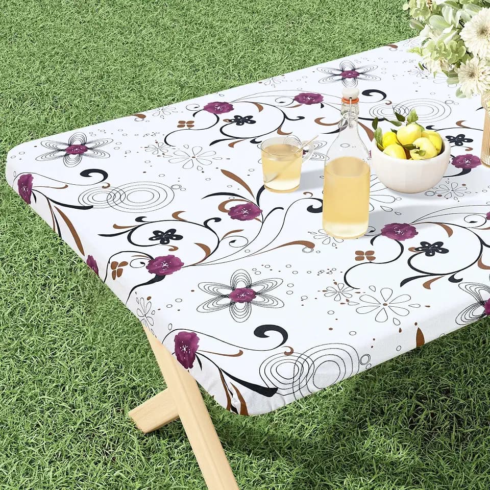 misaya Rectangle Vinyl Tablecloth 6 Foot Elastic Fitted Table Cover