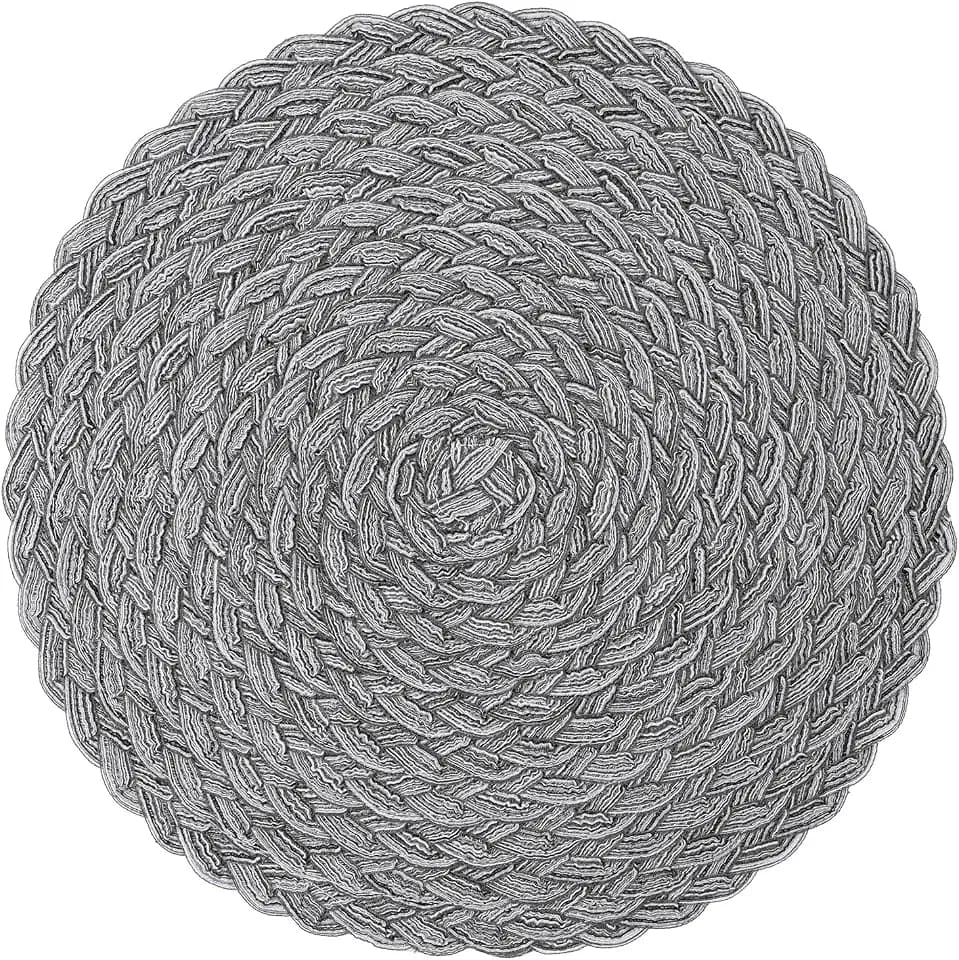 Topotdor Round Placemats Set of 4,Washable Woven Table Mats,Grey