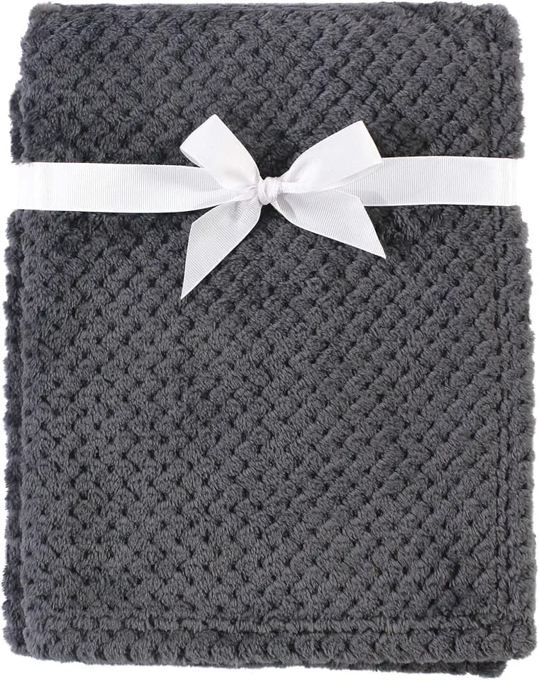 Hudson Baby Unisex Baby Plush Waffle Blanket, Charcoal, One Size