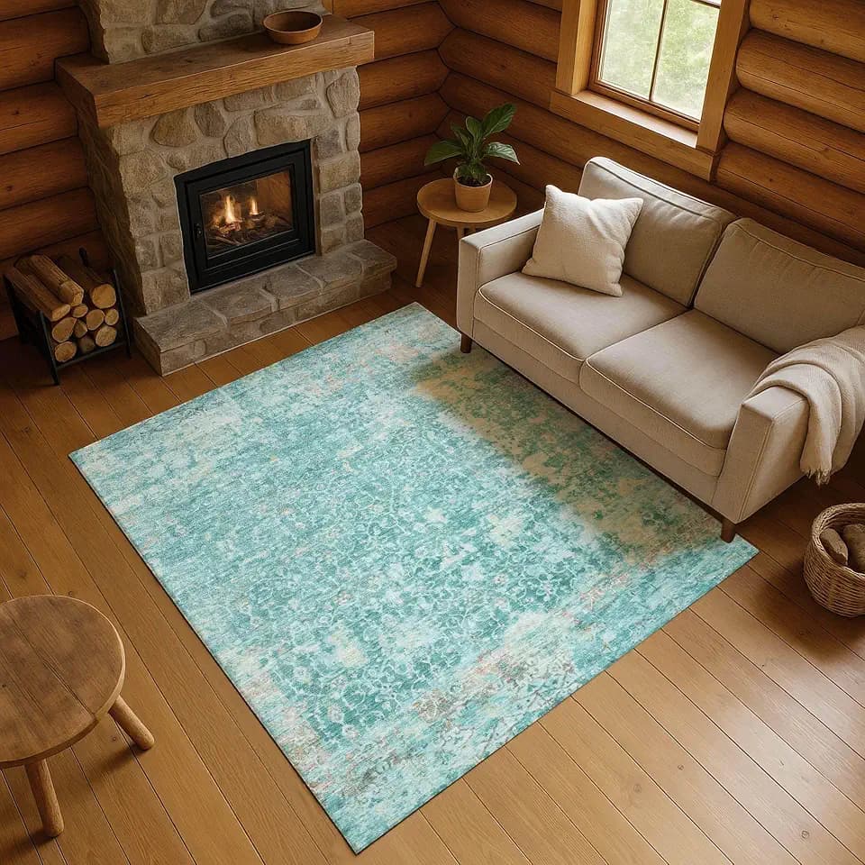 Addison Rugs Mayfield AMF1752 Teal 5' x 7'6" Indoor Premium Machine Washable Rug, Silky Soft, Easy Clean, Non Shedding, Bedroom, Living Room, Dining Room, Kitchen Rug