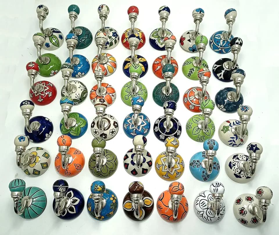 Assorted Hand Painted Ceramic Coat and Wall Hook Unique Ceramic Towel Hanger Robe Hook for Entryway Bedroom Kitchen Home (2)