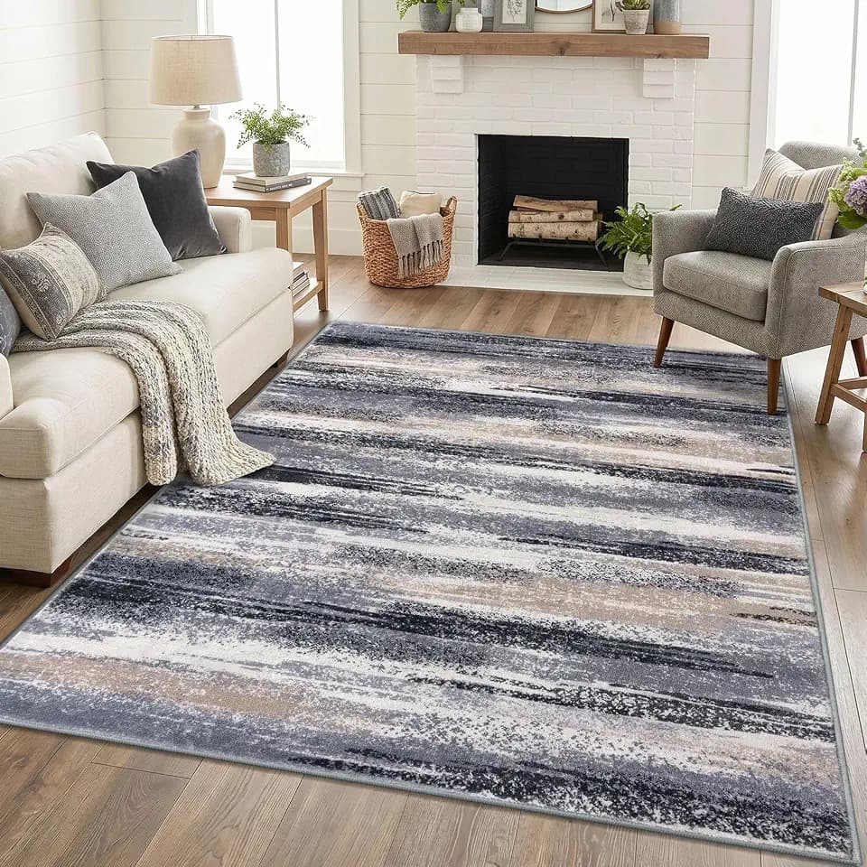 Lansny Modern Abstract 5x7 Area Rugs for Living Room Non Slip Bedroom Rug