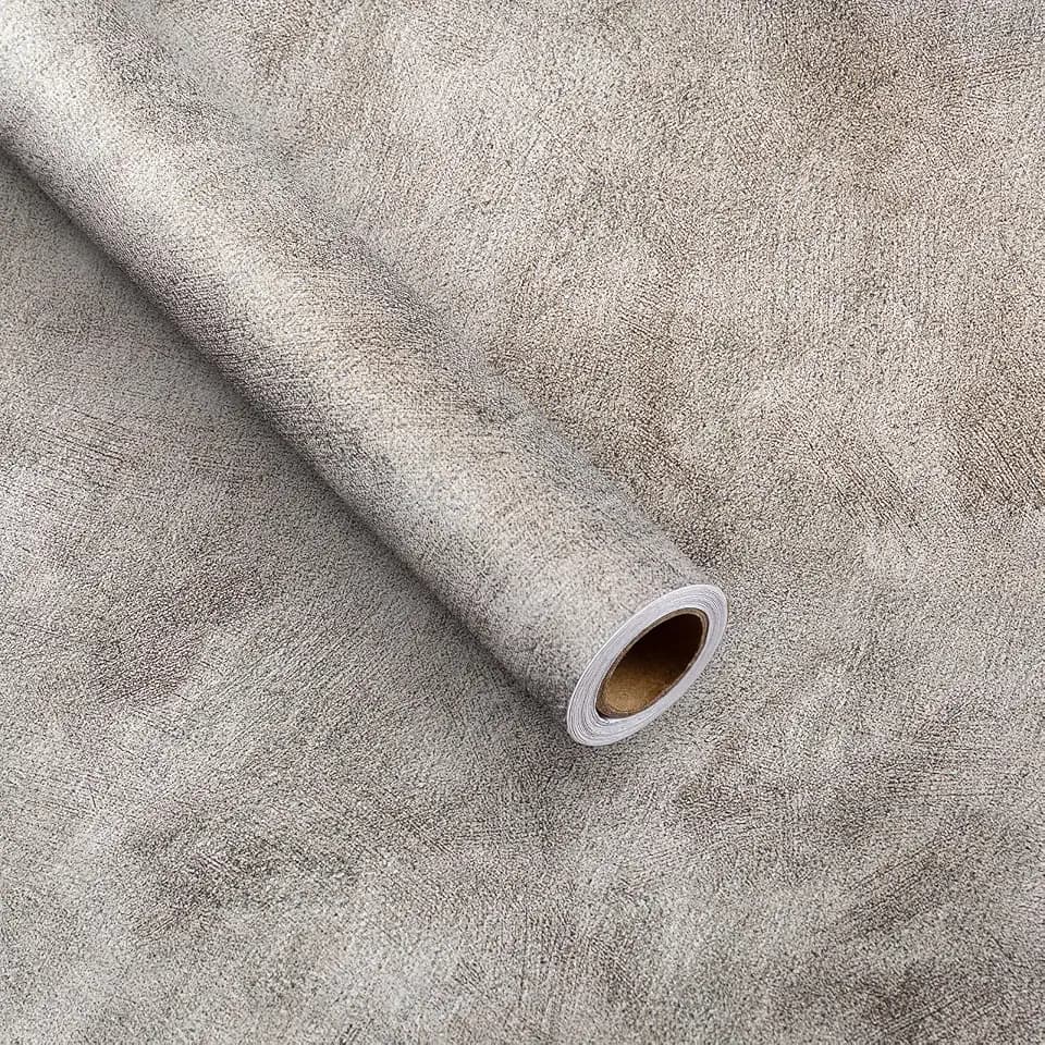 Bumoo Grey Sliver Wallpaper Peel and Stick 16×708 Taupe Concrete Contact Paper for Countertop Self Adhesive Limestone Waterproof Modern Thicken Vinyl Removable for Living Room Laundry Kitchen Bedroom