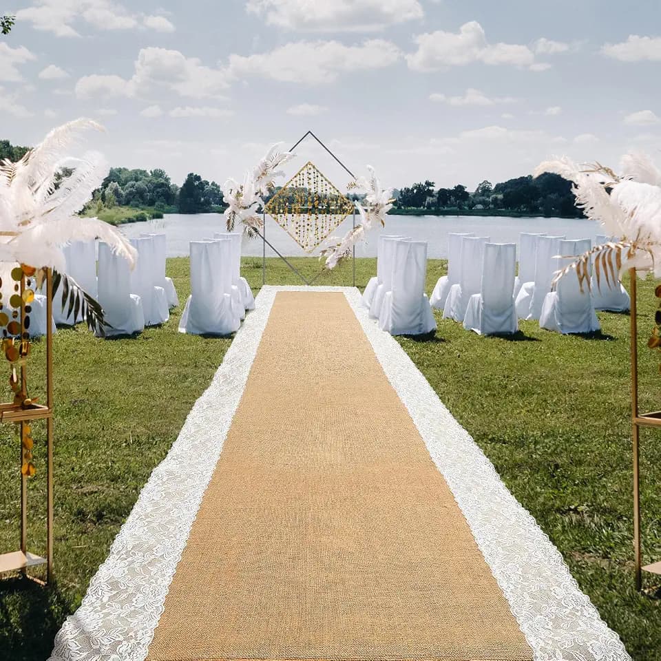 Preboun 3ft X 30 ft Aisle Runner for Wedding Ceremony, Burlap Lace Style