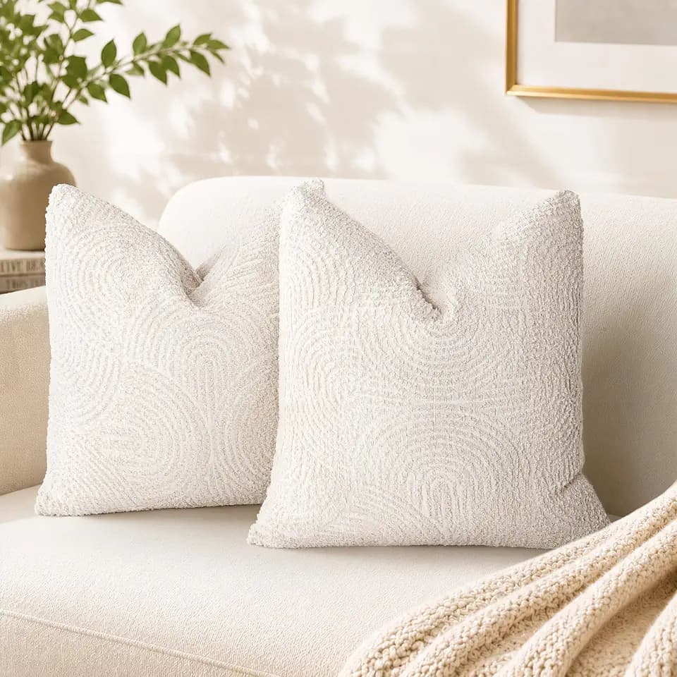 AELS Boho Decorative Textured Throw Pillow Covers 20x20, Organic Modern Mid Century Rainbow Tufted Pillow Case, Farmhouse Rustic Geometric Woven Cushion Case for Bed Couch Sofa, Creamy White