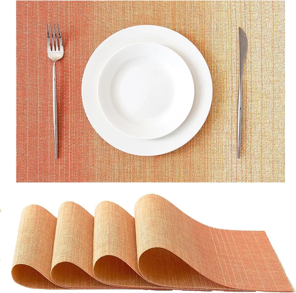 Woven Vinyl Fall Placemats Set of 4, Gradient Burnt Orange