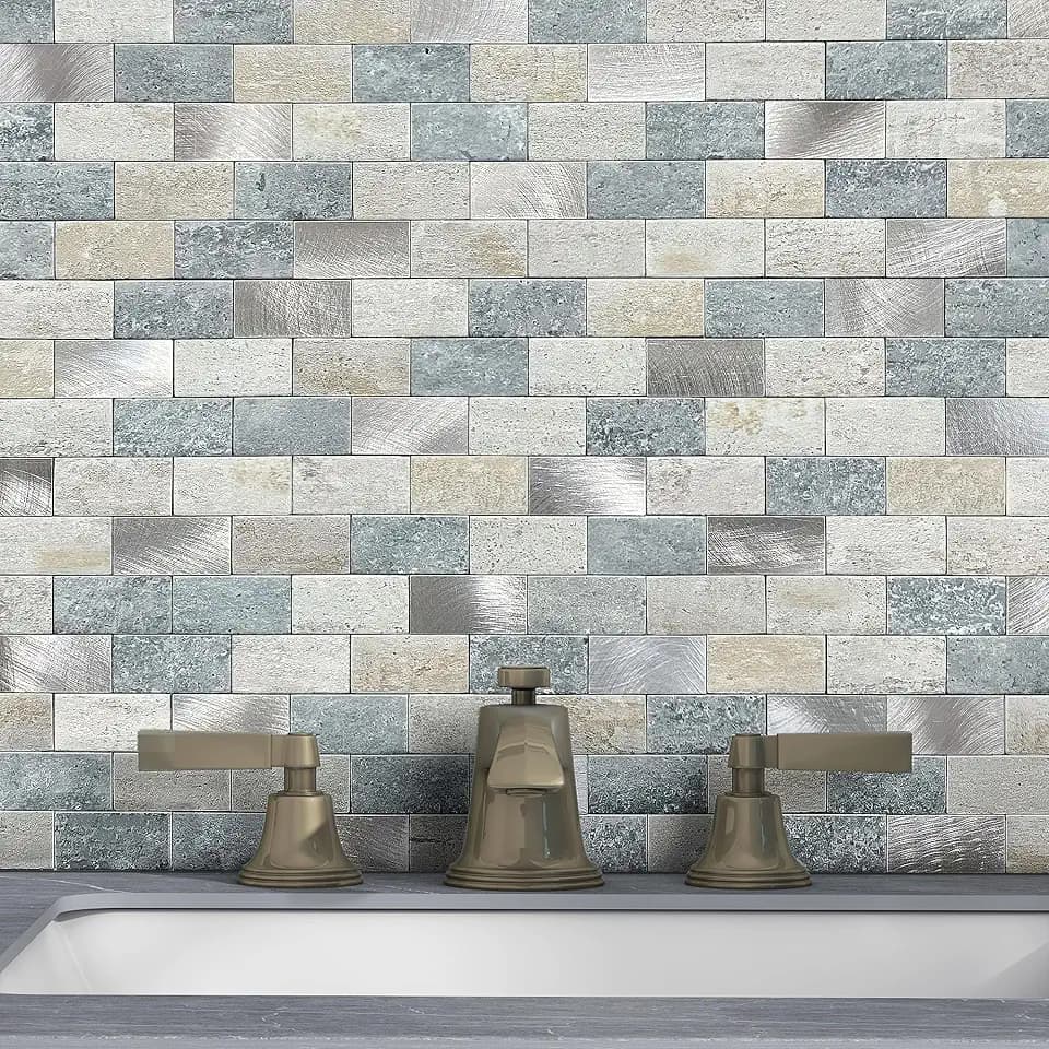 Peel and Stick Backsplash Stone Tiles Blue Gray 10pcs