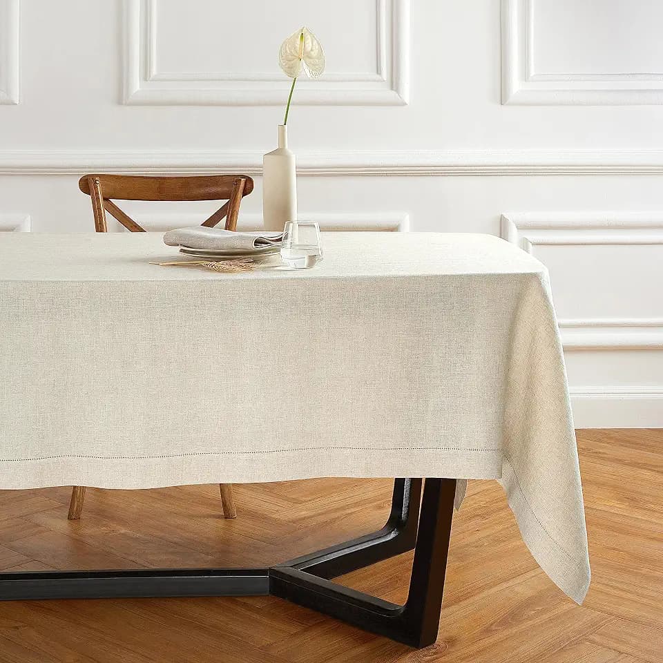 Solino Home 100% Linen Tablecloth for Rectangle Tables, Flax 70 x 90 in