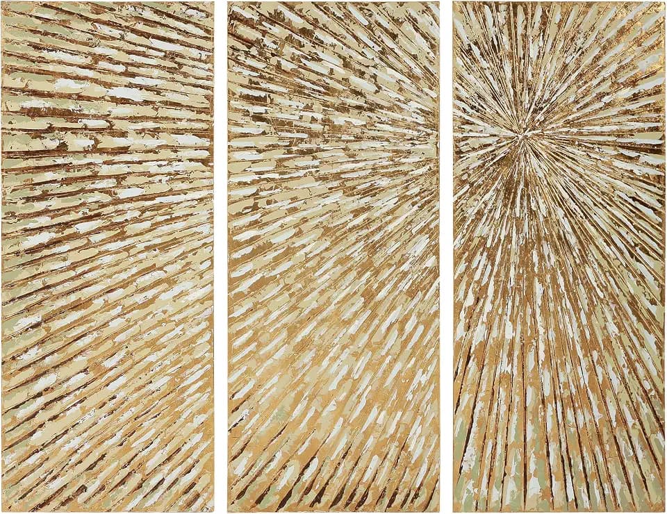 Empire Art Direct Gold Wall Art Textured Hand Painted Canvas by Martin Edwards, Triptych, 48" x 20" each, Sunshine
