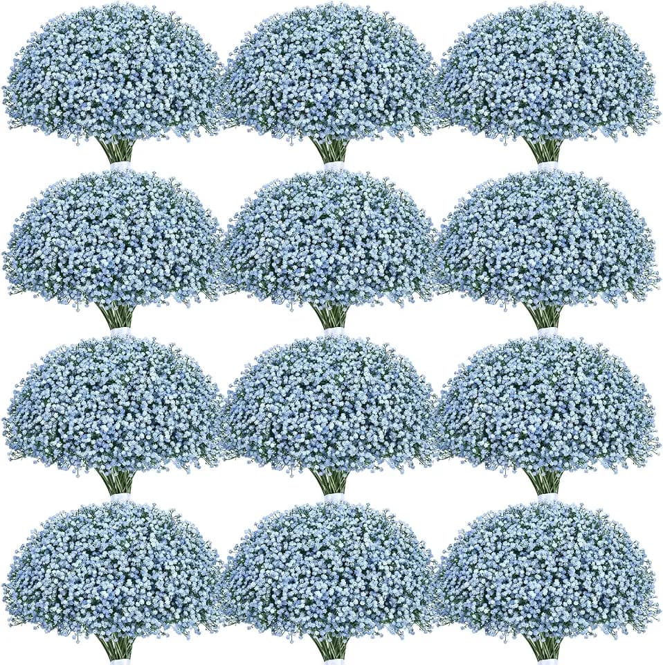 90 Pcs Real Touch Babys Breath Artificial Flowers, 21'' Blue Babys Breath