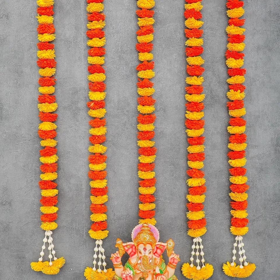 Multicolor Shola Garland - Indian/American Diwali Decor, Artificial Garlands for Housewarming, Indian Wedding Decoration, Sholawood Garlands for Pooja Mandir Decor, Mehendi Haldi Decor-3ft (Pack of 2)