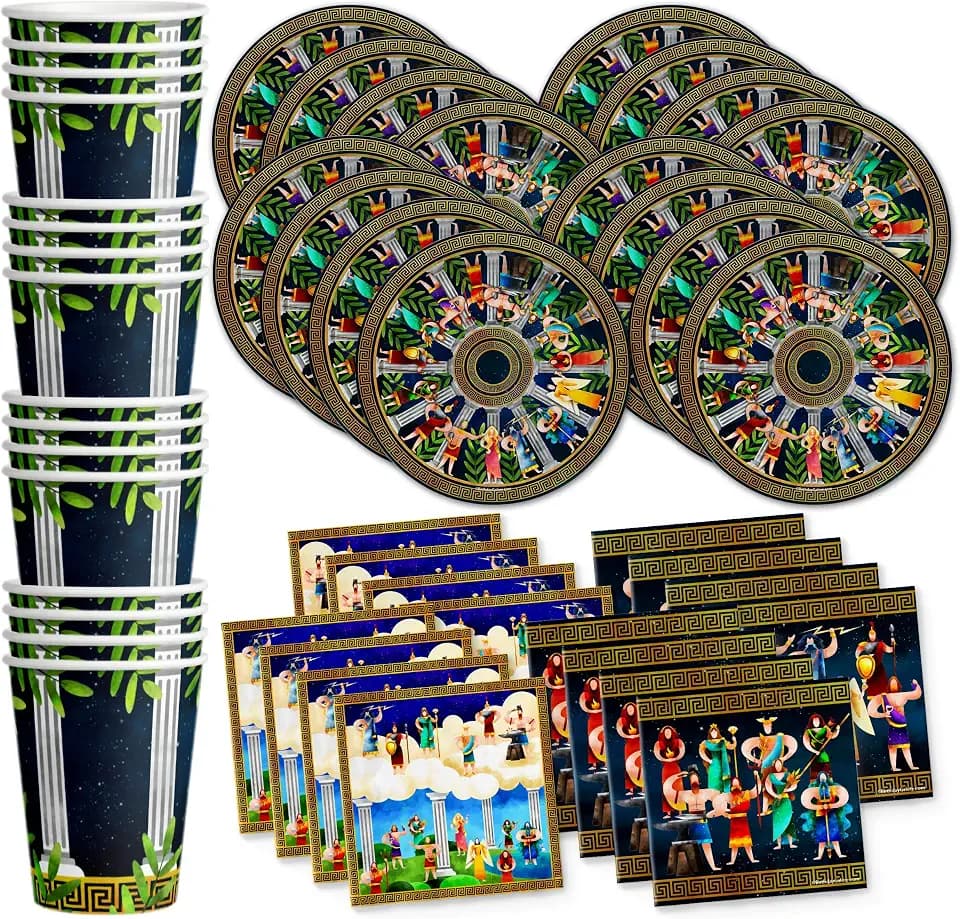Greek Mythology Birthday Party Supplies Set Plates Napkins Cups Tableware Kit for 16