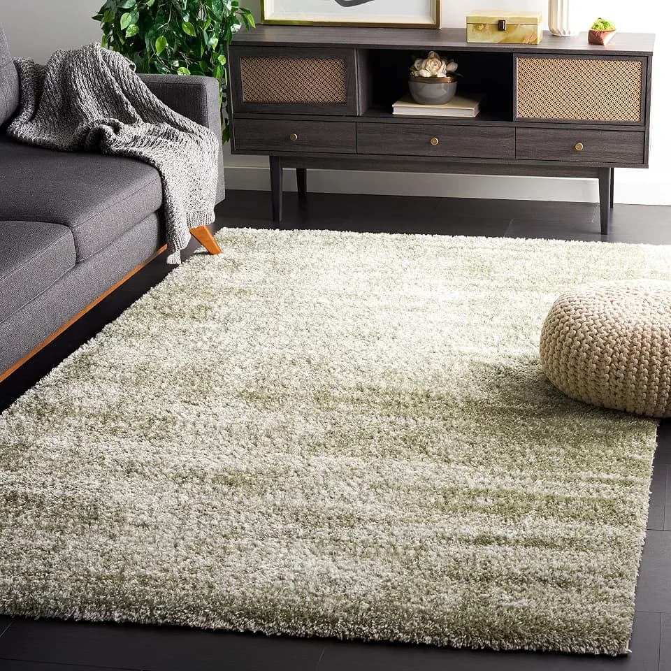 SAFAVIEH Tahoe Shag Collection Area Rug - 4' x 6', Sage & Ivory, Modern Design, 1.2-inch Thick Ideal for High Traffic Areas in Living Room, Bedroom, Dining (THO653W-4)