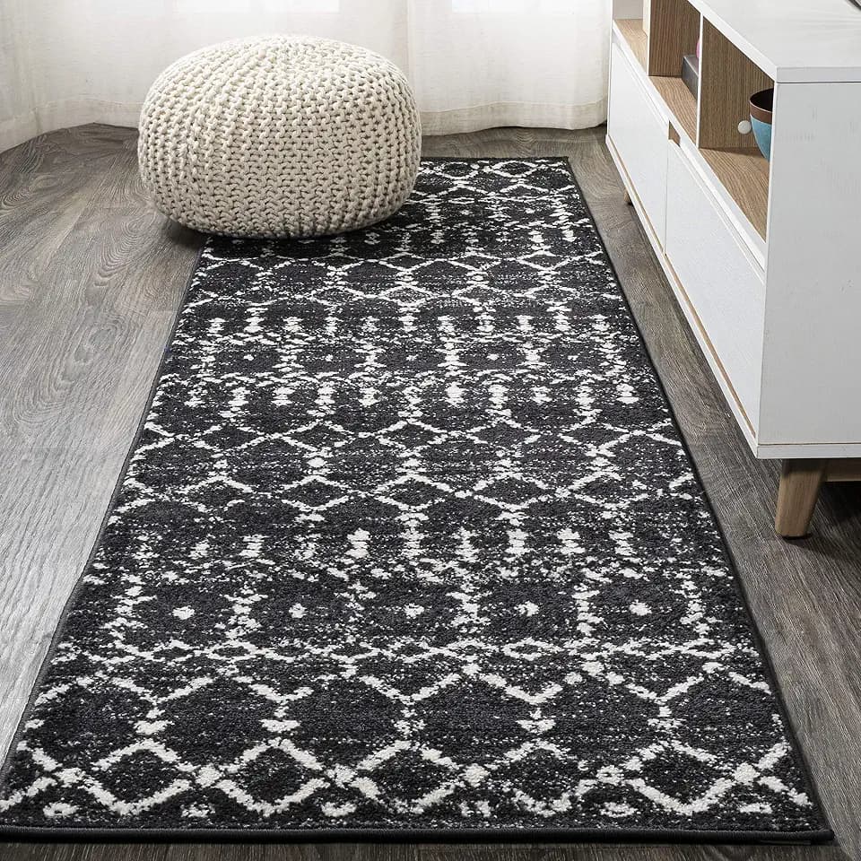 JONATHAN Y Boho Vintage Diamond Black/Ivory Runner Rug 2X14 ft, Moroccan Hype for Living Room, Bedroom, Kitchen, Office, Easy-Cleaning, High Traffic, Pet-Friendly, Non-Shedding (MOH101D-214)