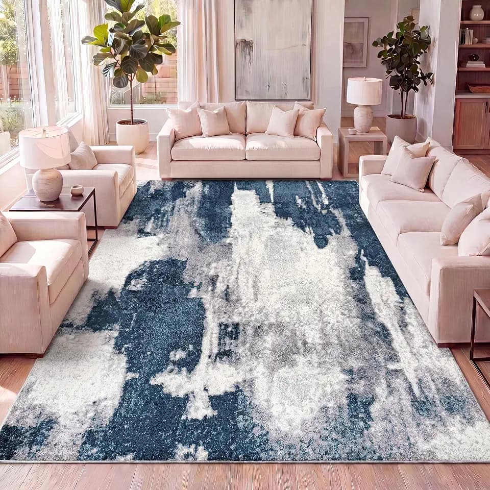 JONATHAN Y Zoe Abstract Marble Navy/White Indoor Area Rug 3x5, Contemporary,Bohemian,Coastal,Casual, Easy-Cleaning for Living Room,Bedroom,Kitchen,Pet Friendly,Non-Shedding (SEU302A-3)
