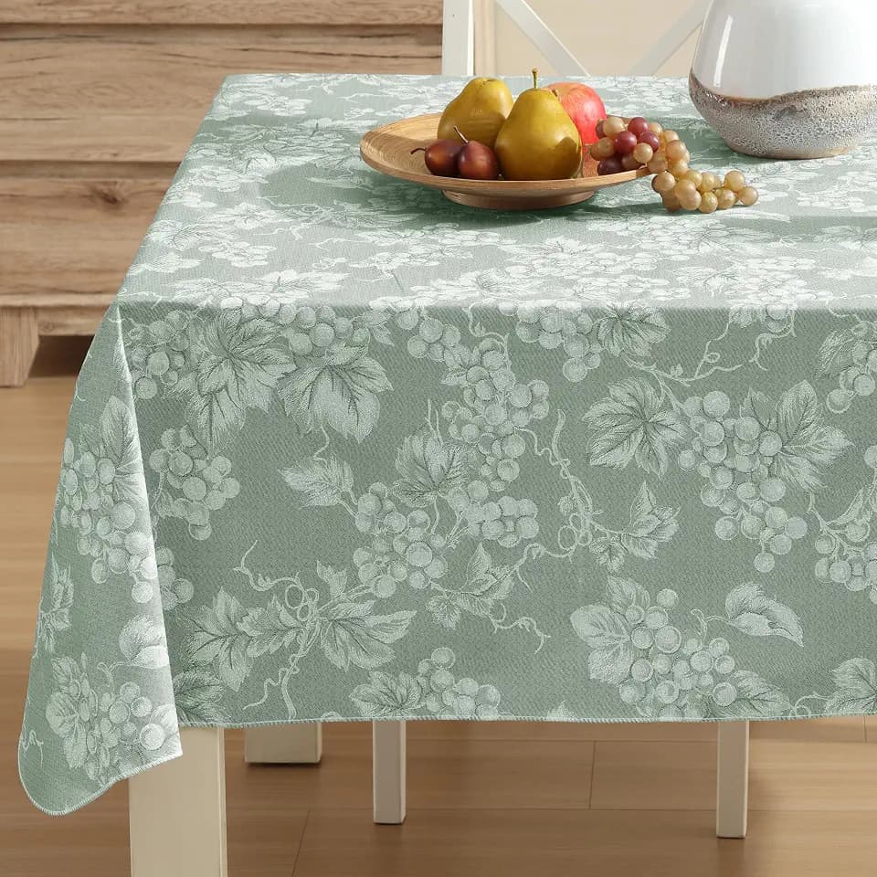Lintex Home Bargains Plus 60 x 120 Inch Rectangle Vinyl Tablecloth with Flannel Backing, Traditional Grapevine Print, Waterproof Indoor Outdoor Dining Room, Party and Banquet Table Cover, Sage Green