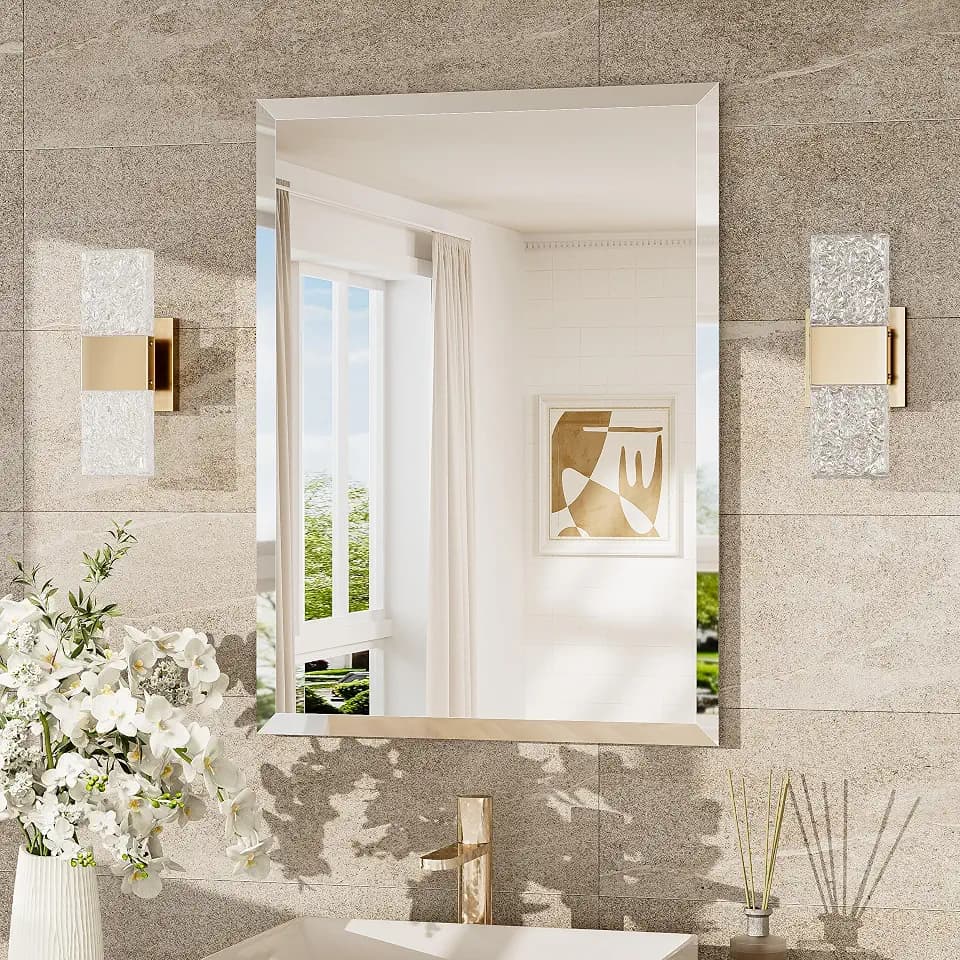TokeShimi Bathroom Vanity Mirror Frameless with 1" Beveled Edge 22x30 in