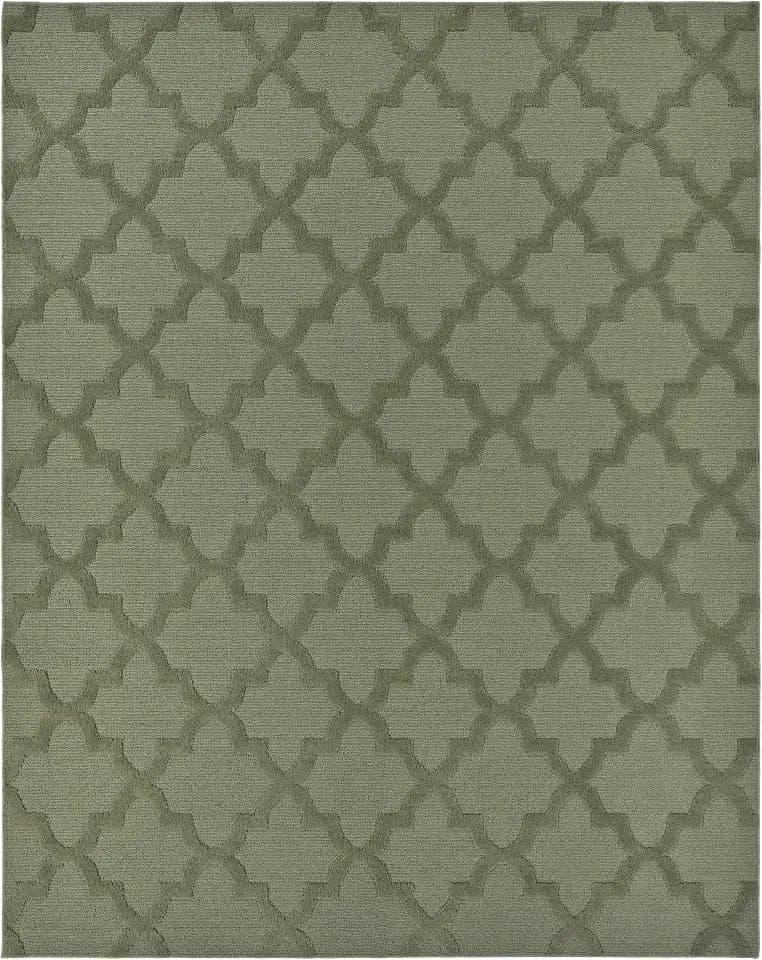 Garland Rug Quatro Sage 8' x 10' Cut-Loop Trellis Area Rug –Soft, Comfortable, Stylish & Budget-Friendly Rug in a Beautiful Solid Sage Green