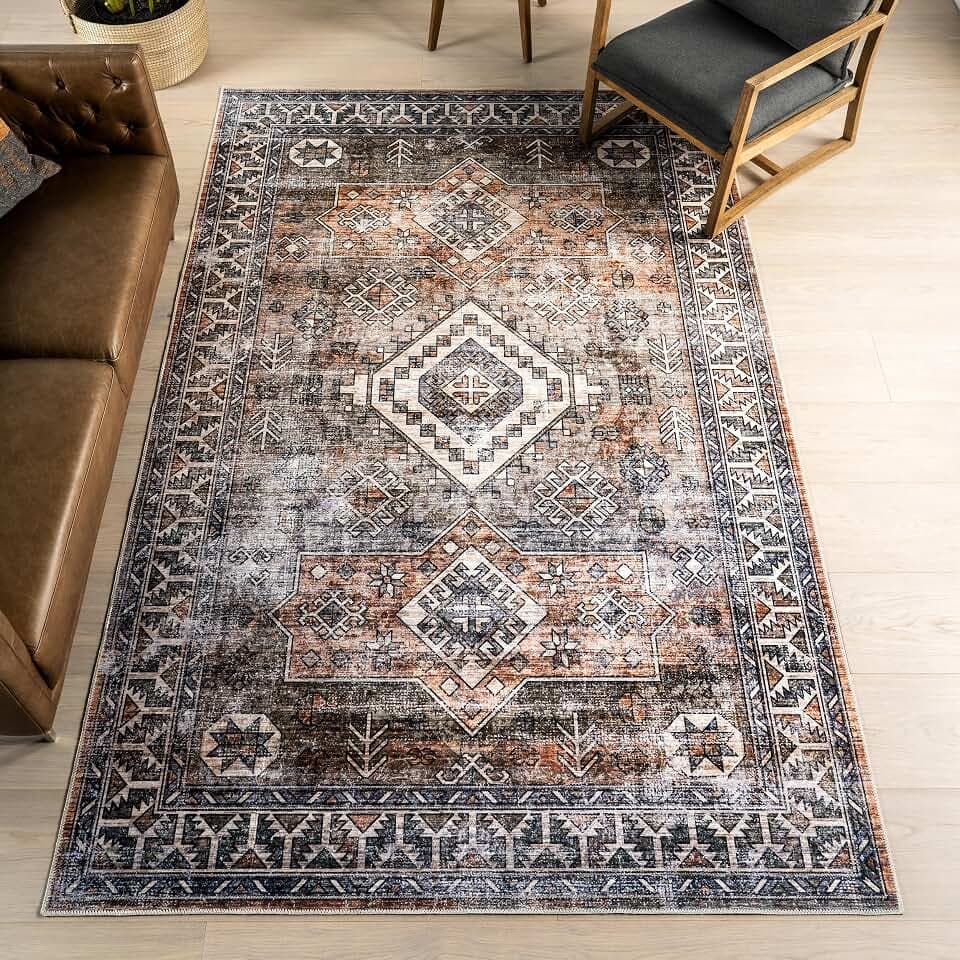 nuLOOM Layana Rust Geometric Washable Area Rug, 6' x 9'