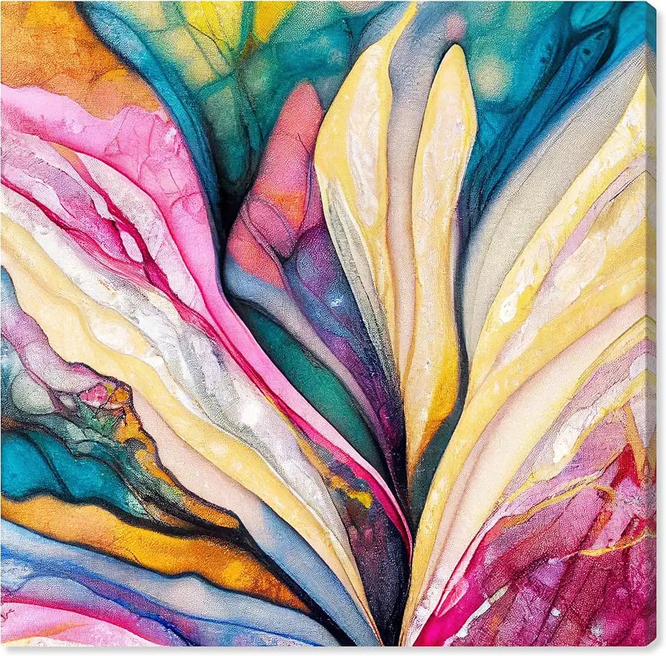 Wynwood Studio Abstract Modern Wrapped Canvas Art - Colorful inside Petals, Wall Art for Living Room, Bedroom, and Bathroom, 30 in x 30, Pink and Yellow Home Decor