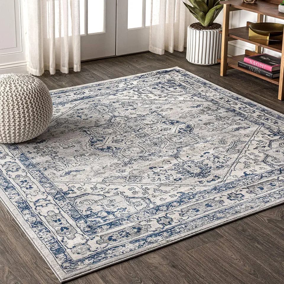 JONATHAN Y Modern Vintage Medallion Light Gray/Navy 9x9 Square Indoor Area Rug, Country, Floral, Easy-Cleaning for Living Room, Bedroom, Kitchen, Pet Friendly, Non-Shedding (MDP106B-9SQ)