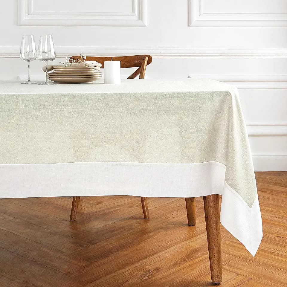 Solino Home 100% Linen Table Cloth, Throw, 52 x 52 in, White and Natural