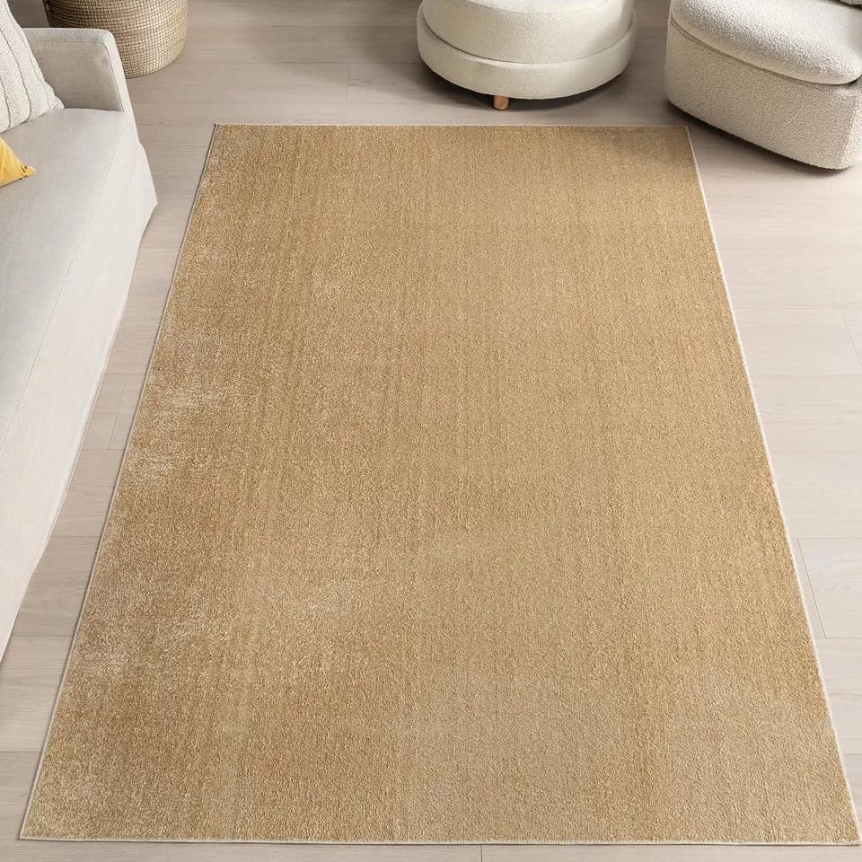 Nuloom SpinClean Alena Tan, 6'7" x 9', Solid, Soft and Cozy, Stain Resistant, Easy Clean, Durable, Non Shedding, Machine Washable Area Rug for Bedroom, Living Room, Dining, Den, Foyer
