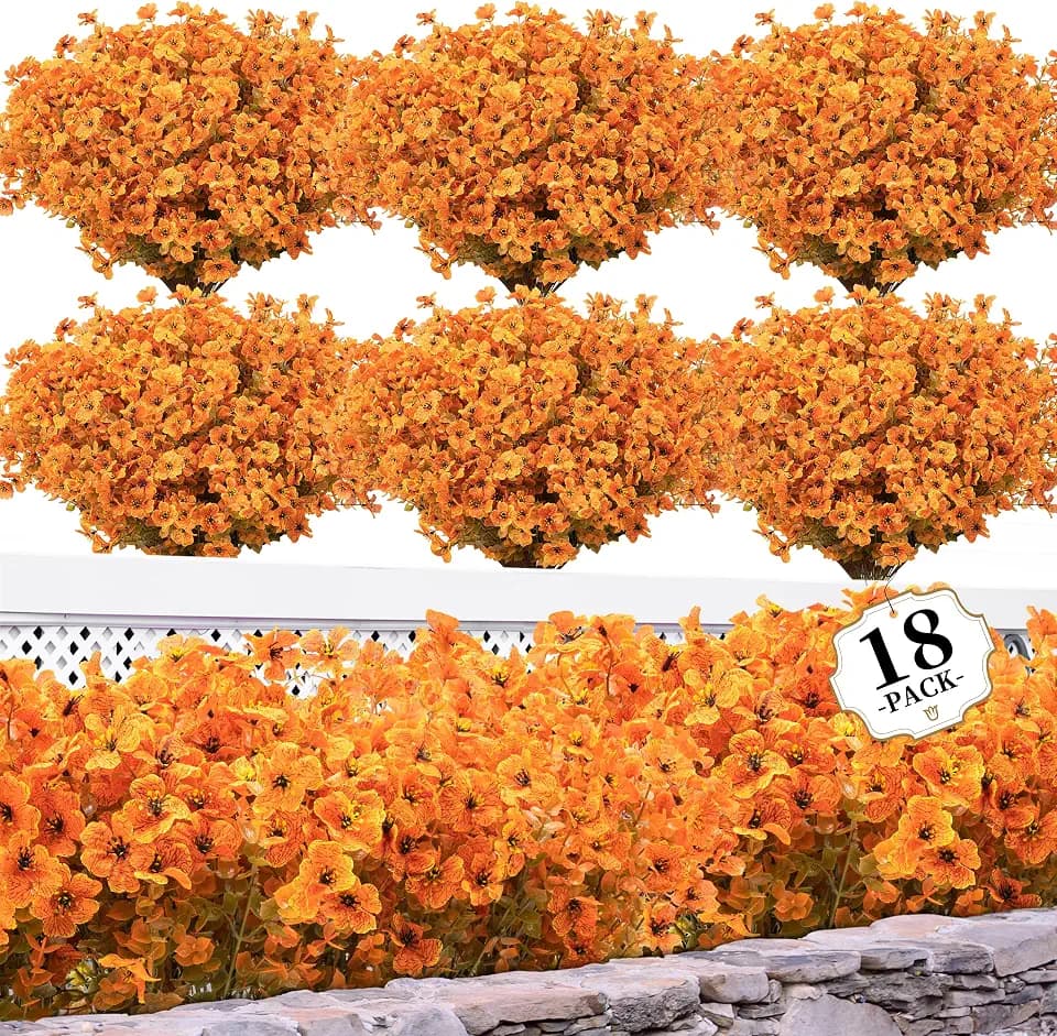 ColoPlay 18 Bundles Artificial Mums for Outdoors, Fake Flowers Fall Decor