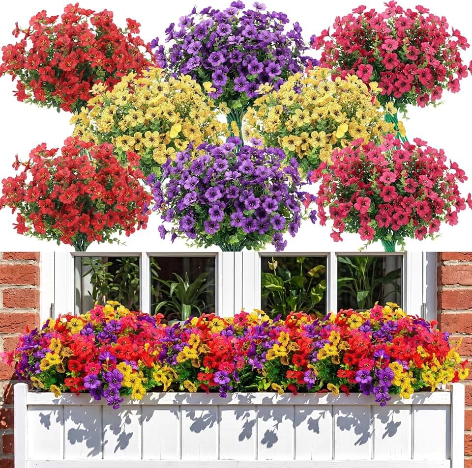 CEWOR Mixed Artificial Flowers for Outdoors UV Resistant Silk Daisy Flowers