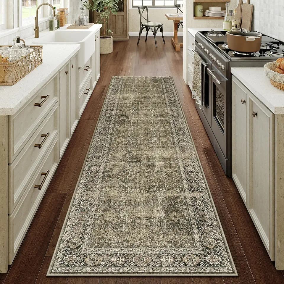 PureCozy Light Brown Runner Rug 2x8 Vintage Traditional Distressed