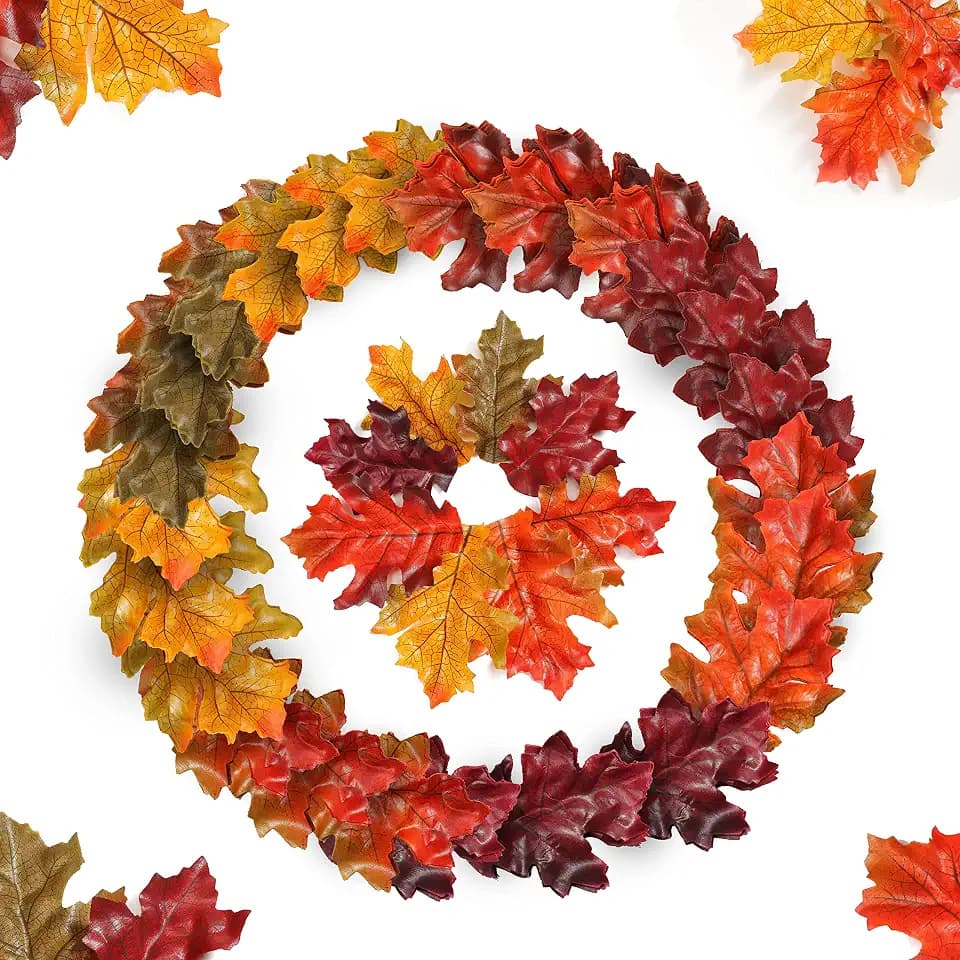 500PCS Artificial Autumn Oak Fall Leaves Cloth Assorted Mixed Autumn Maple Leaf Art Scrapbooking Decor for Thanksgiving Wedding Party Events Indoor Outdoor Wreath Decoration (5 Colors and 2 Sizes)
