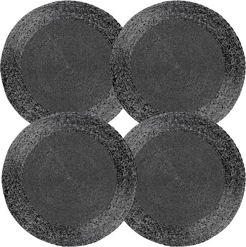 Lightnpro Handmade Beaded Placemats Set of 4 – 13 Inch Round Black Charger, Handcrafted Artisan Table Accessories, Elegant Decorative Table Décor for Events, Holidays, Parties & Special Occasions