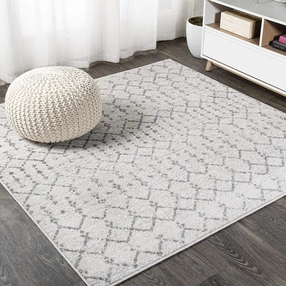 JONATHAN Y Boho Vintage Diamond Cream/Gray Square Area Rug 3X3 ft, Moroccan Hype for Living Room, Bedroom, Kitchen, Office, Easy-Cleaning, High Traffic, Pet-Friendly, Non-Shedding (MOH101B-3SQ)