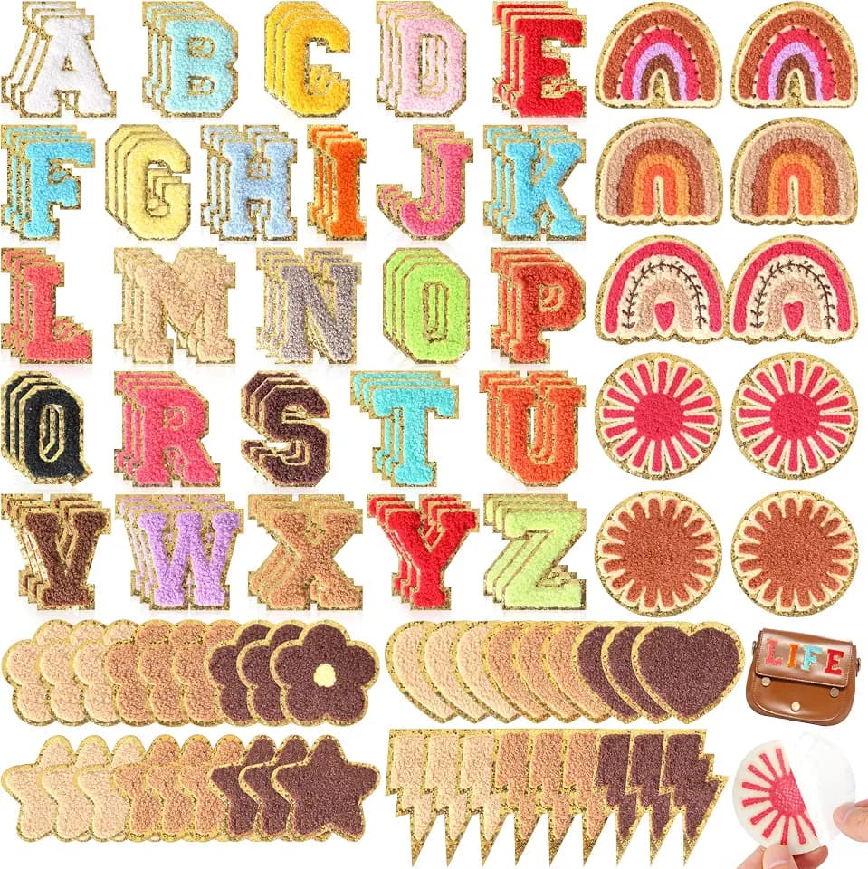 KINGSOW Self-Adhesive Letter Patches Bulk: 124PCS Vintage Chenille Stickers