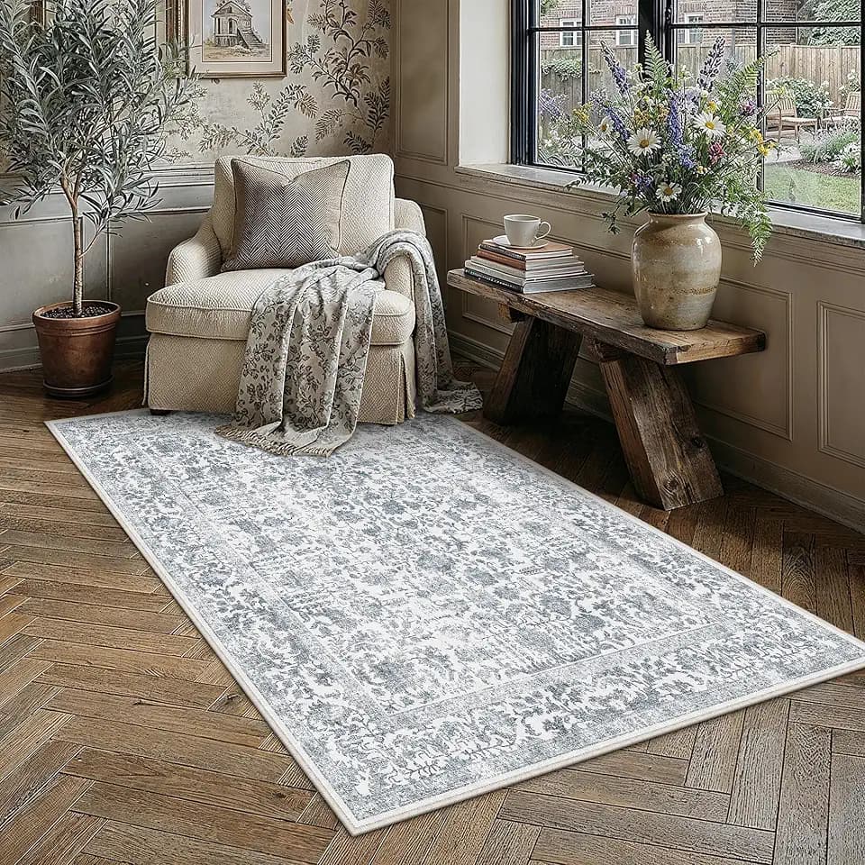PureCozy Navy Blue Small Area Rug 3x5 Vintage Floral