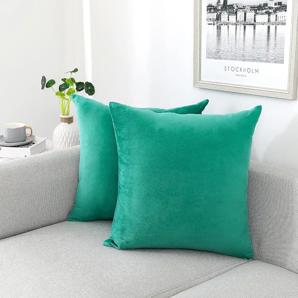 NiNi ALL Aqua Green Velvet Throw Pillow Covers 28x28 Pack of 2 Decorative