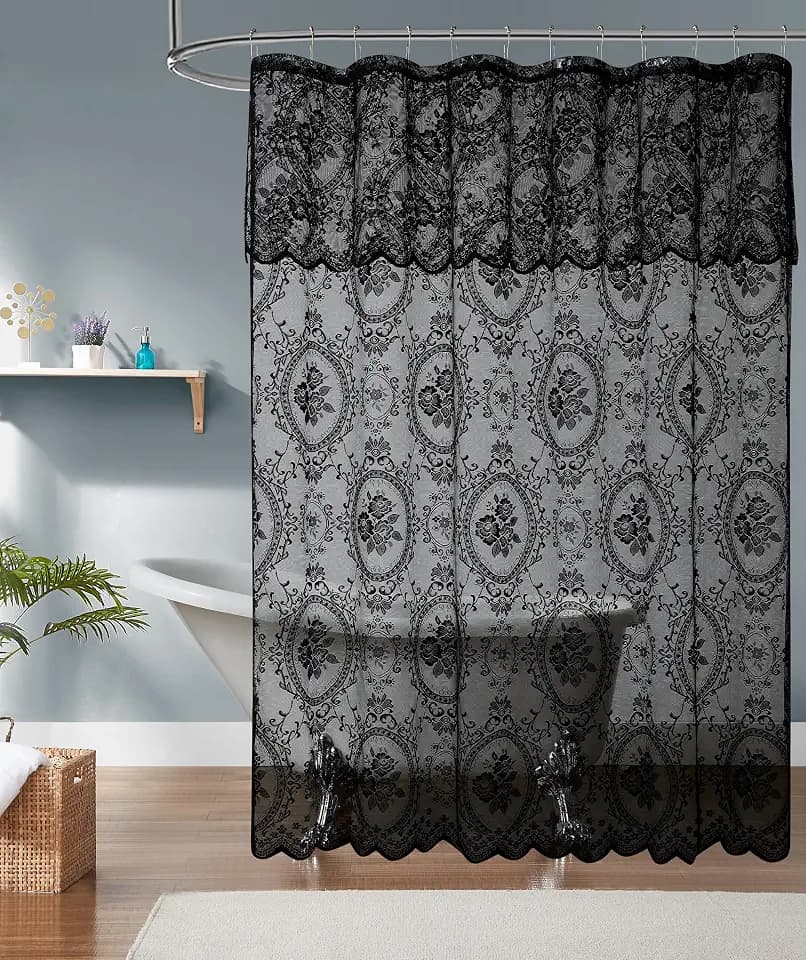 84 Inch Gothic Shower Curtain with Valance. SH Black 84