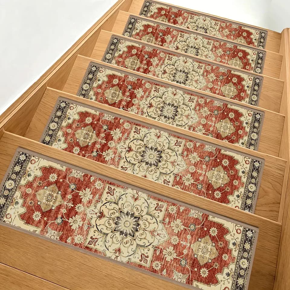 Non Slip Stair Treads for Wooden Steps, 15 Pack 8"x30" Washable Carpet