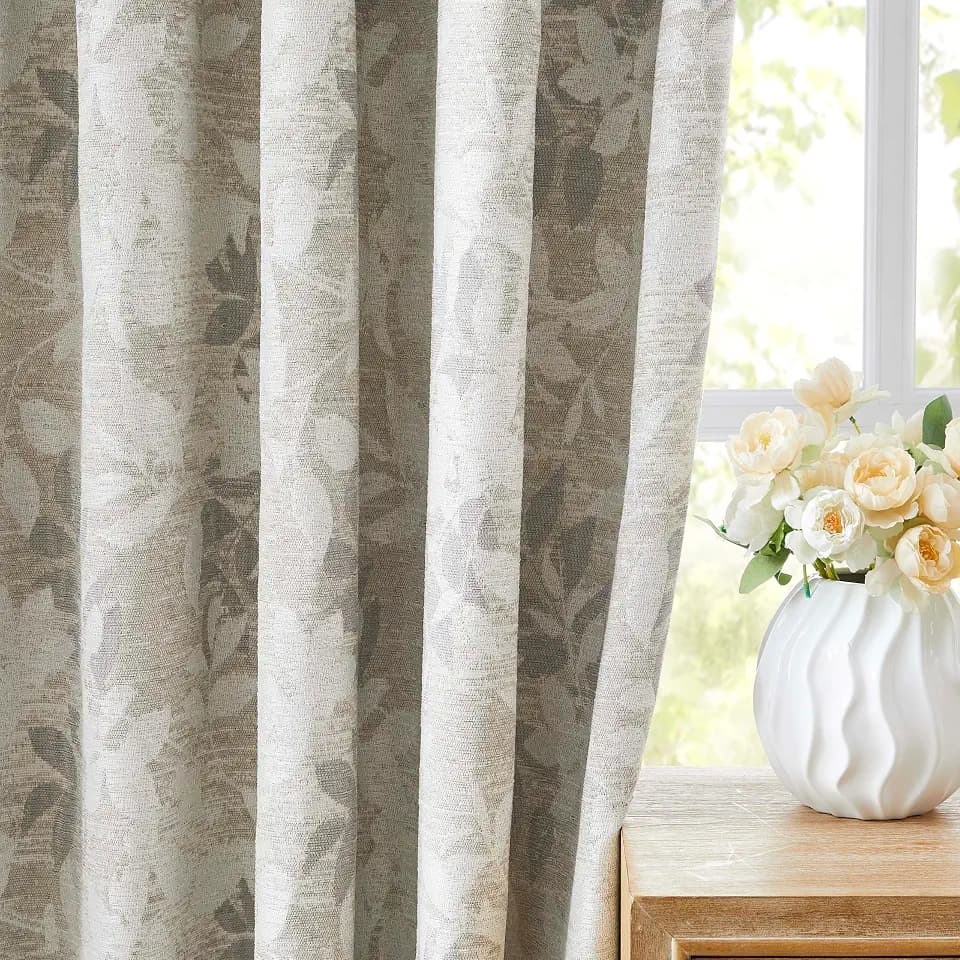 Randall Brown Leaf Print 90% Room Darkening Curtains(Panels,Farmhouse,84")
