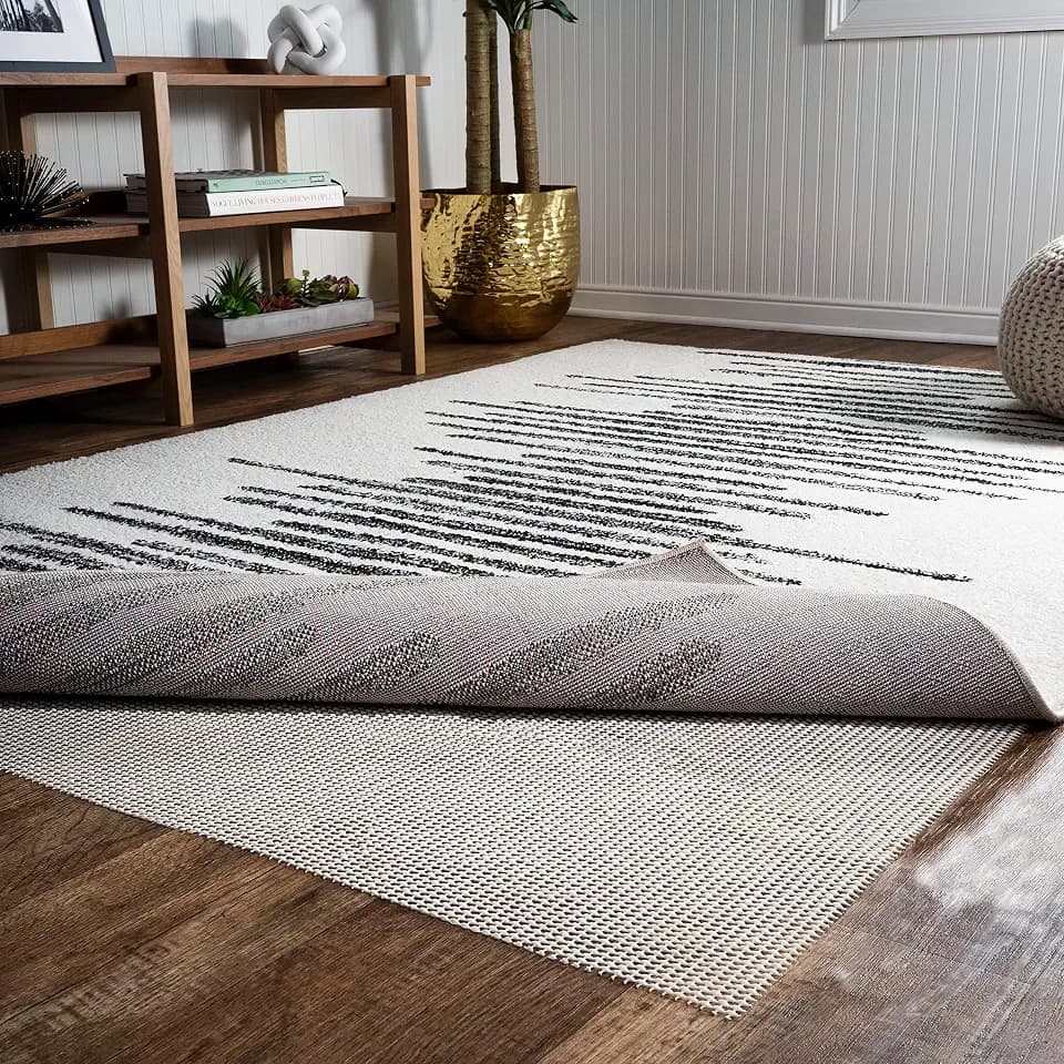 JONATHAN Y PAD200A-6 Ultra Stop Rug Pad 6 ft. x 9 ft. Area Rug, Solid, Casual, Latex Free, PVC-Coated Polyester, 25" Thick, for Tile and Hard-Surface Floors, Cream