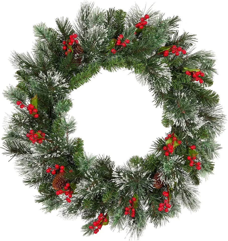 National Tree Company 24in Pre-Lit Wintry Pine Flocked Christmas Wreath