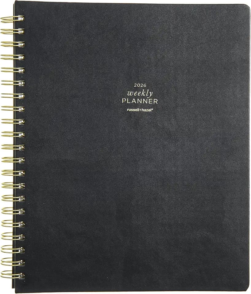 russell+hazel 2026 Weekly Planner, Black Vegan Leather with Gold Foil