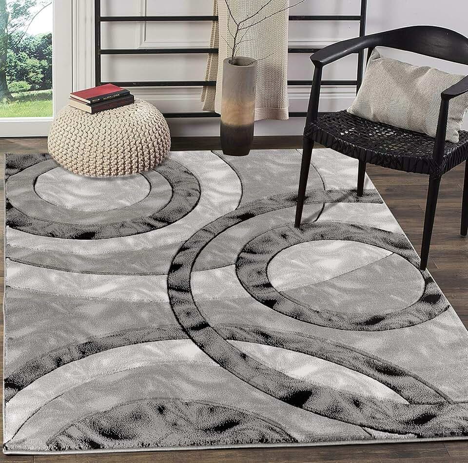 GLORY RUGS Area Rug Modern 5x7 Grey Black Circles Geometry Soft Hand Carved Contemporary Floor Carpet Fluffy Texture for Indoor Living Dining Room and Bedroom Area