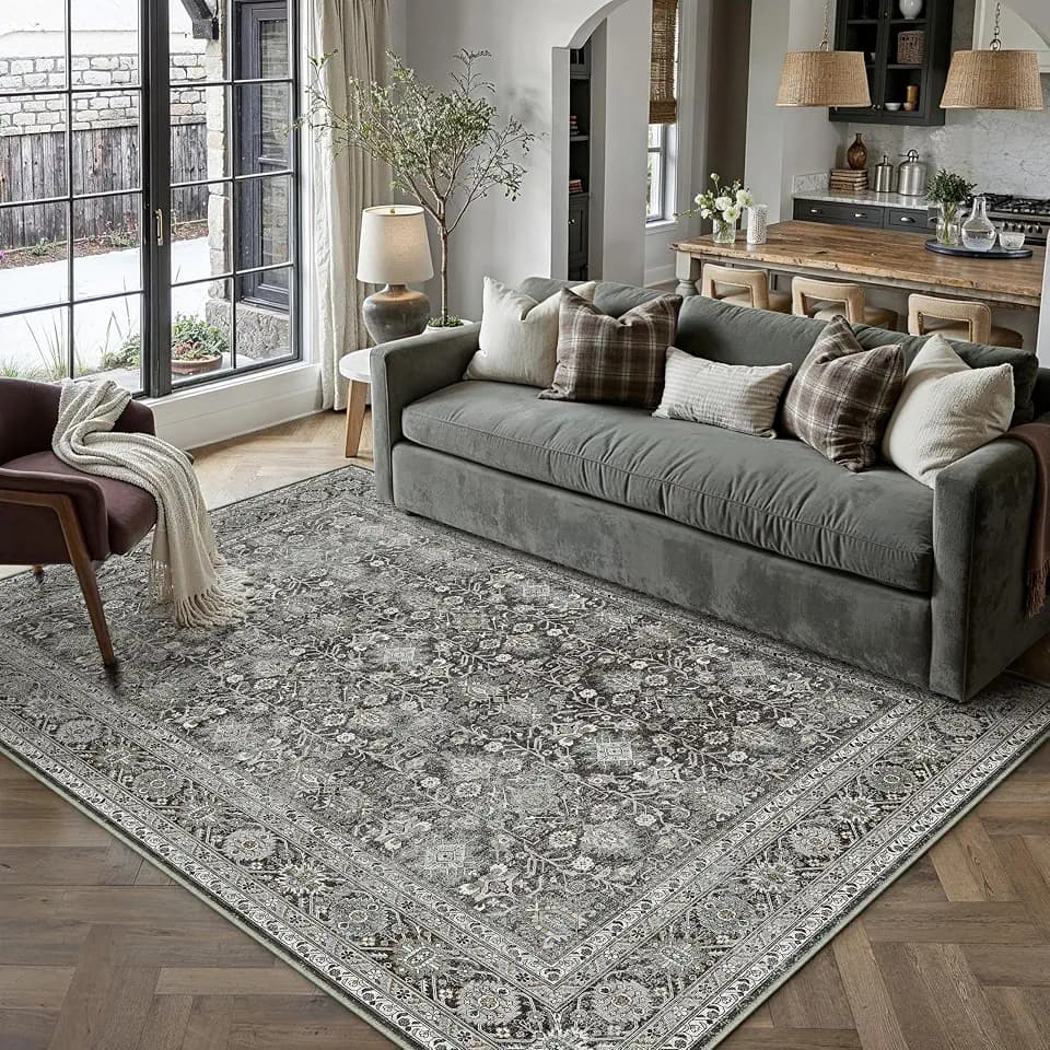 PureCozy Black Area Rug 5x7 Vintage Traditional Distressed